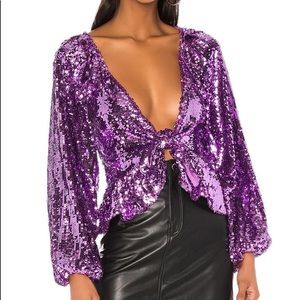 For Love & Lemons Madeleine Sequin Top in Purple